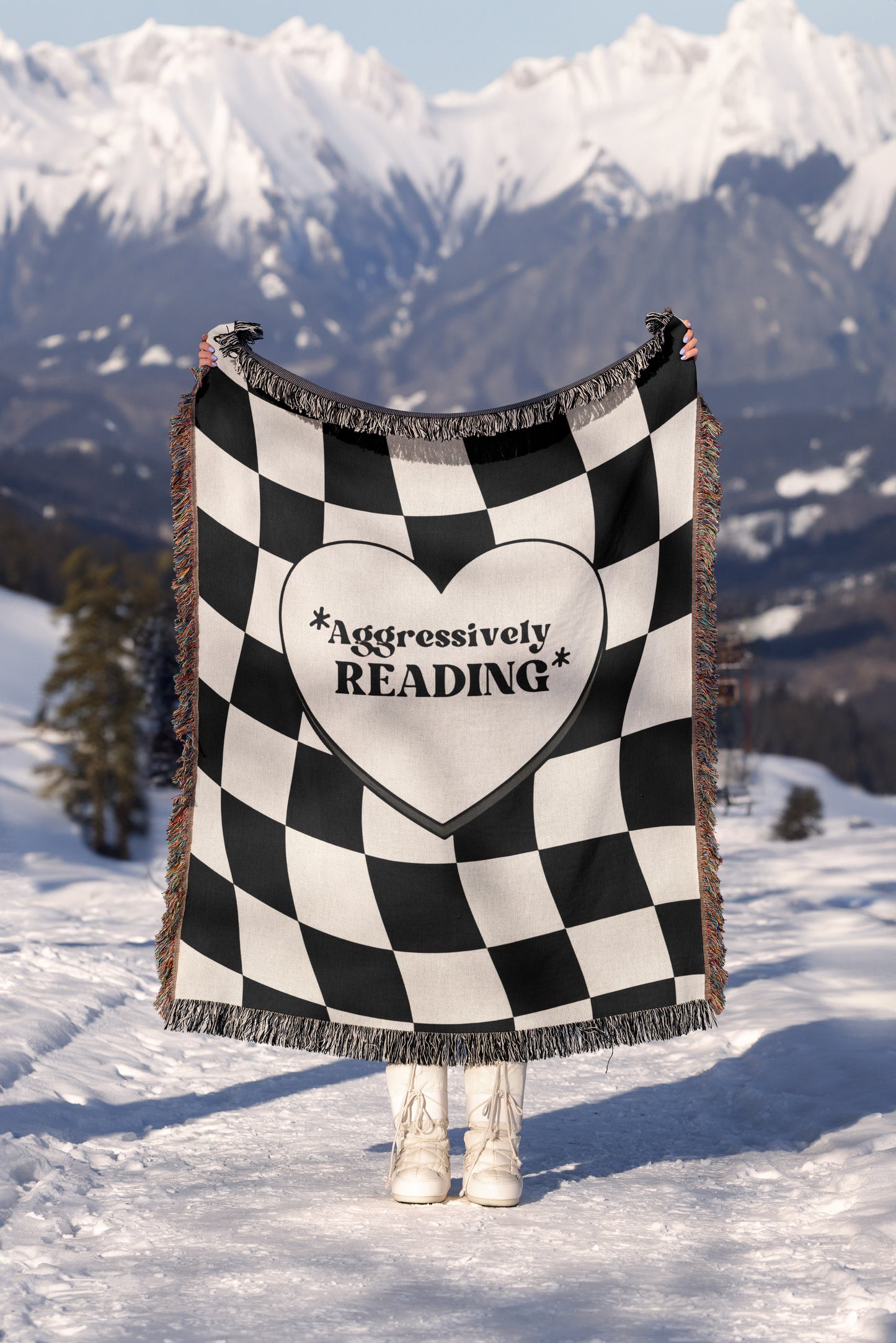 📚 "Aggressively Reading" Gothic Checkerboard Blanket