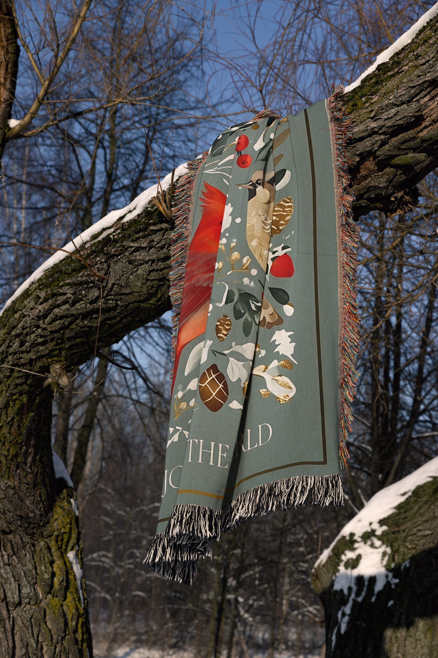 Joy to the World Cardinal and Finch Christmas Blanket 🎄