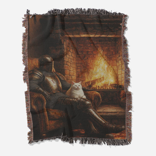Knight & Cat Cozy Woven Throw Blanket - MagicMerchEmporium