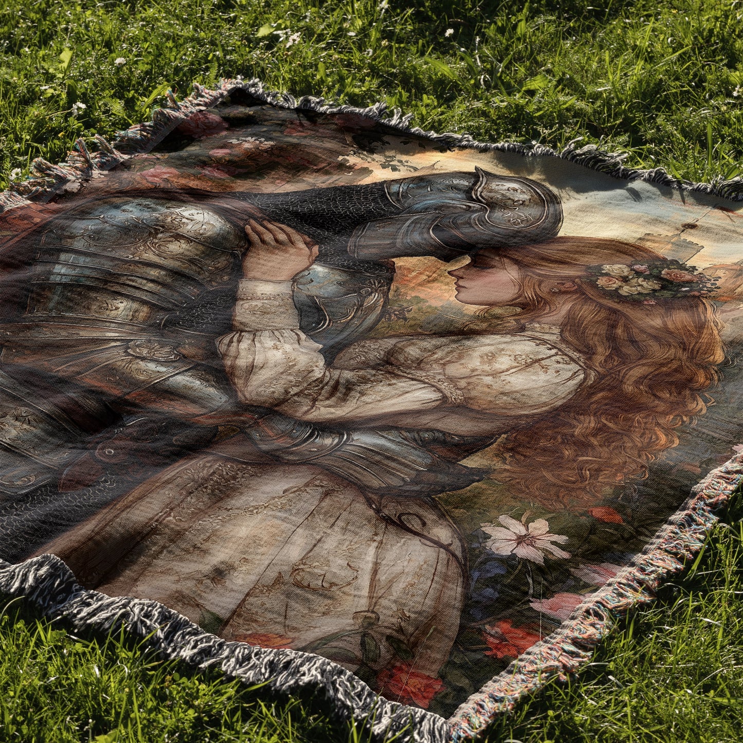 Romantic Medieval Woven Tapestry Blanket 🛡️🌹