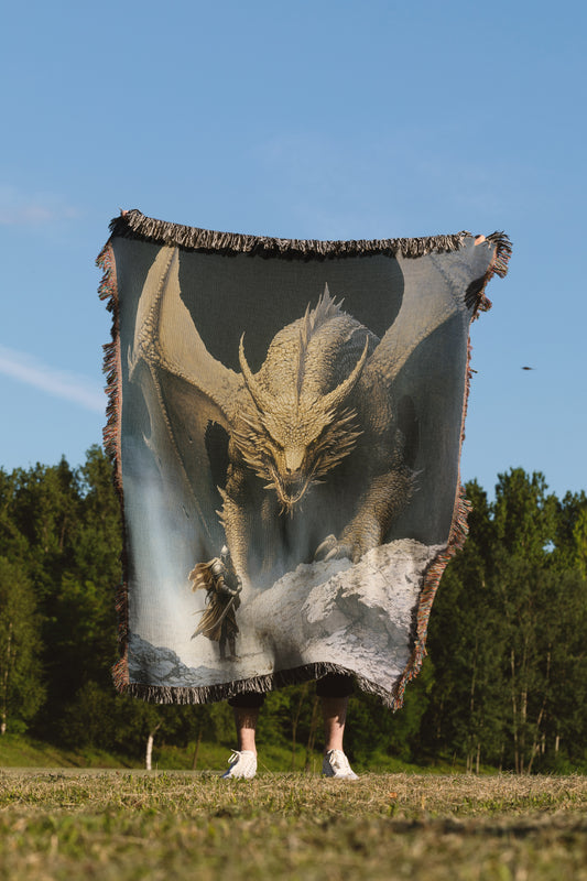 🛡️ Knight vs. Dragon Woven Blanket