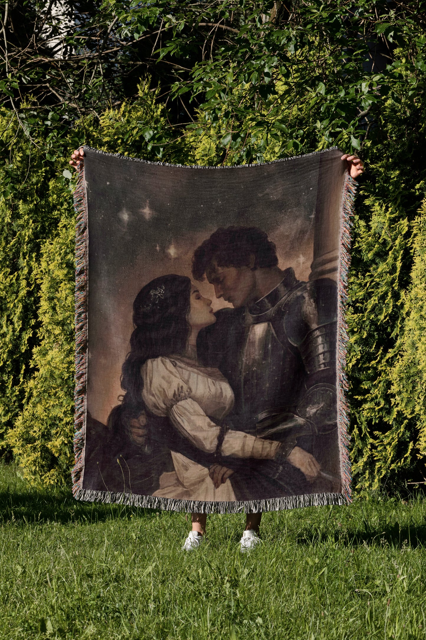 🛡️ Gothic Romance Woven Blanket – Knight & Lady Medieval Tapestry