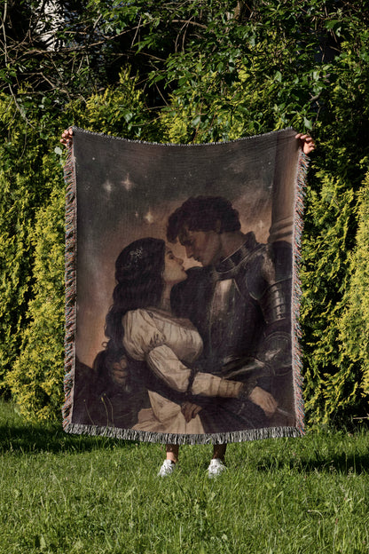 🛡️ Gothic Romance Woven Blanket – Knight & Lady Medieval Tapestry