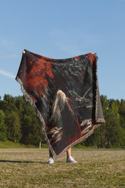 🕯️ Gothic Castle Blood Moon Woven Tapestry Blanket