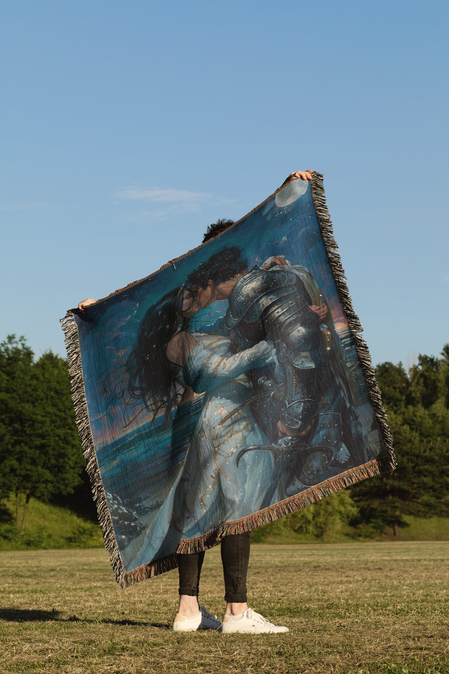 🌌 Enchanted Knight & Lady Woven Tapestry Blanket