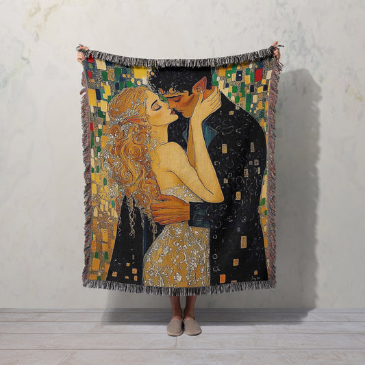 Gustav Klimt-Inspired ACOTAR Woven Throw Blanket - MagicMerchEmporium