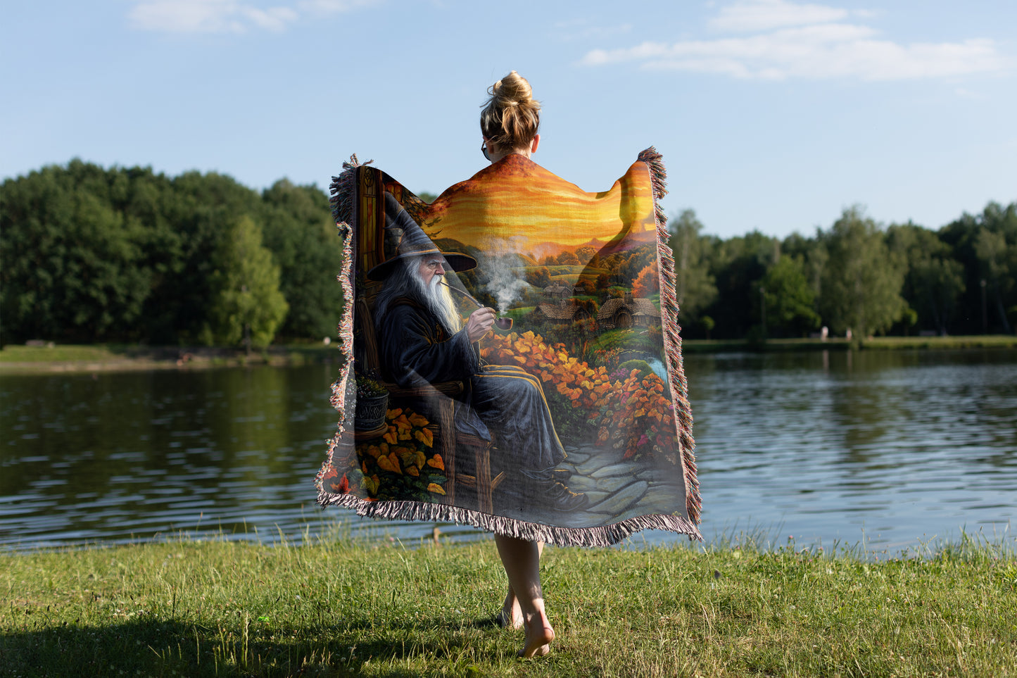 📚 Gandalf Woven Tapestry Blanket | LOTR & Literary Gift 🌿