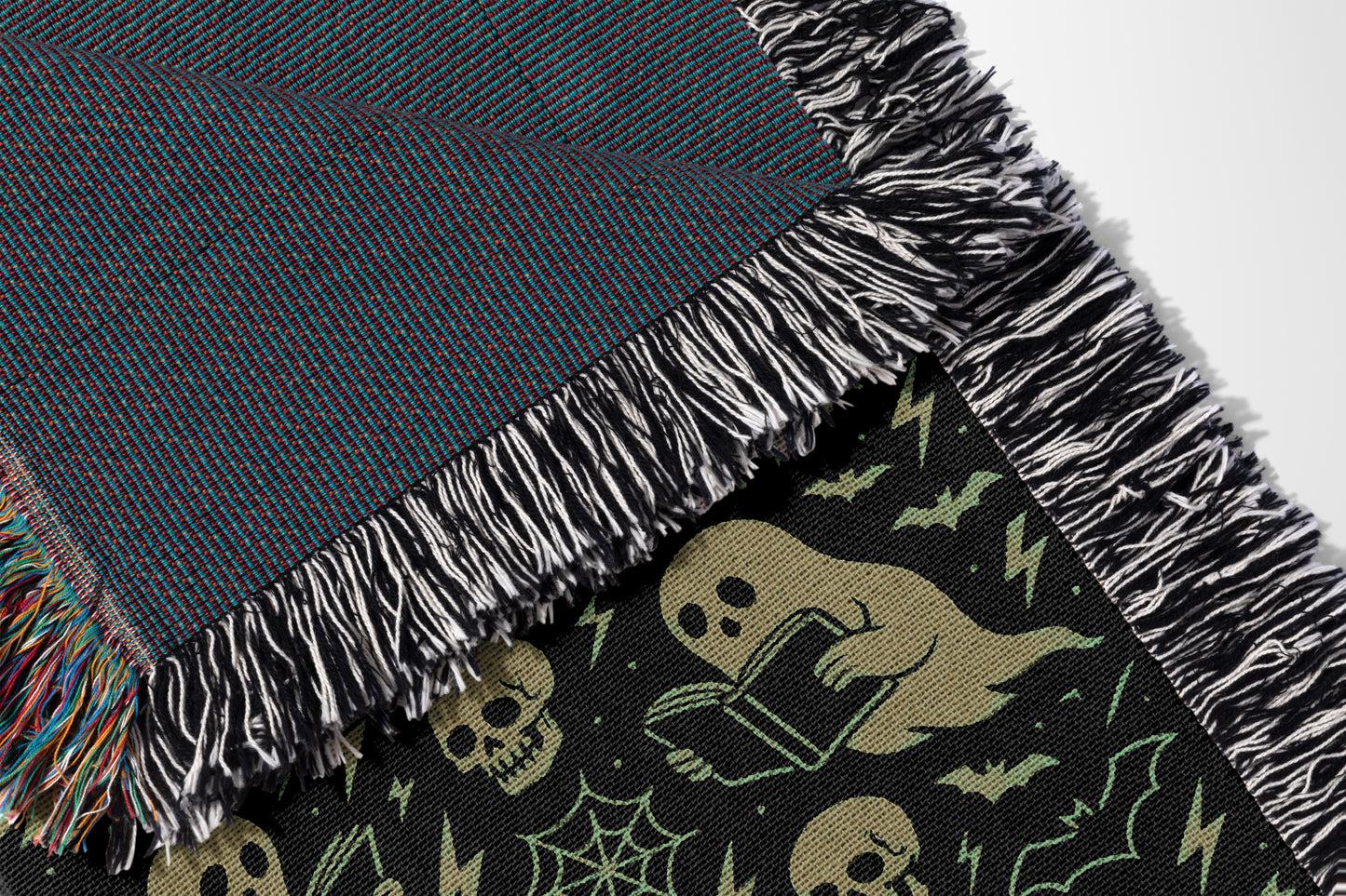 Greenish Spooky Ghost & Skeleton Blanket