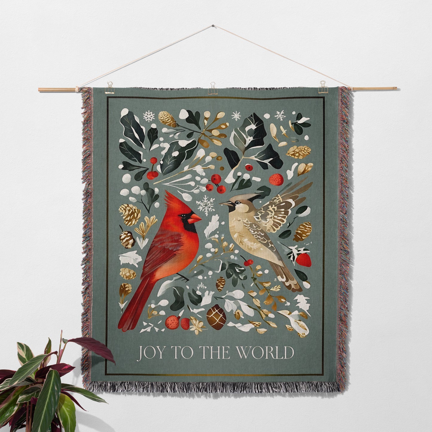 Joy to the World Cardinal and Finch Christmas Blanket 🎄