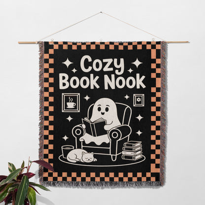 Cozy Book Nook Ghost Woven Blanket