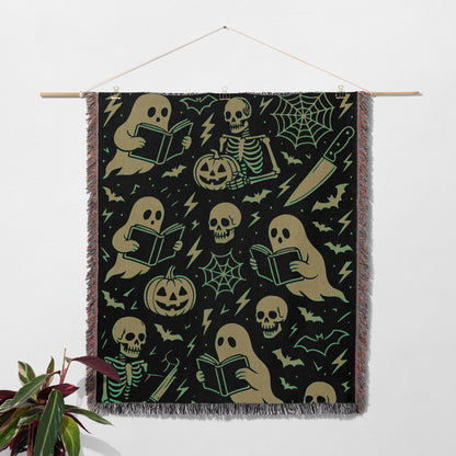 Greenish Spooky Ghost & Skeleton Blanket
