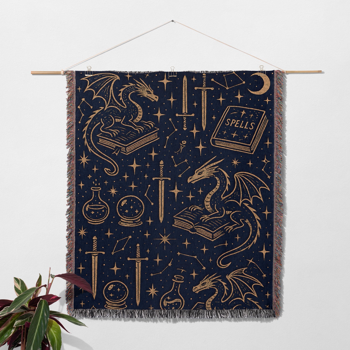 Dragon & Spellbook Woven Blanket