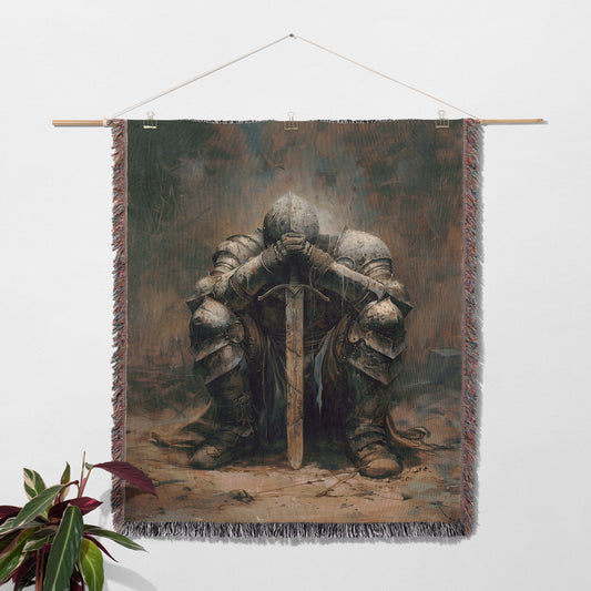 ⚔️ Resting Knight Woven Tapestry Blanket