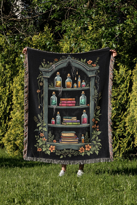 Enchanted Apothecary Bookshelf Woven Throw Blanket