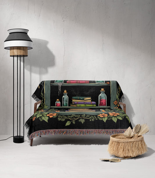 Enchanted Apothecary Bookshelf Woven Throw Blanket