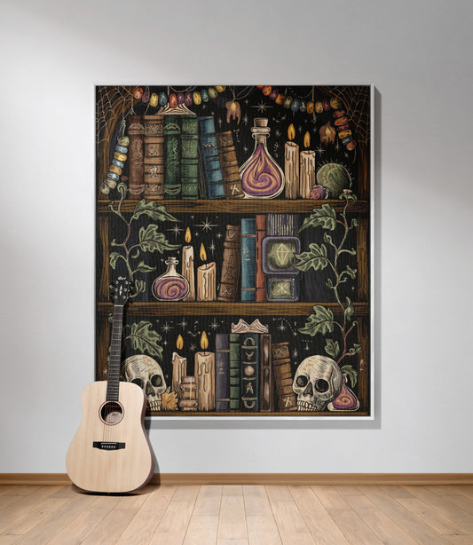 Enigmatic Witch's Library Woven Throw Blanket - MagicMerchEmporium