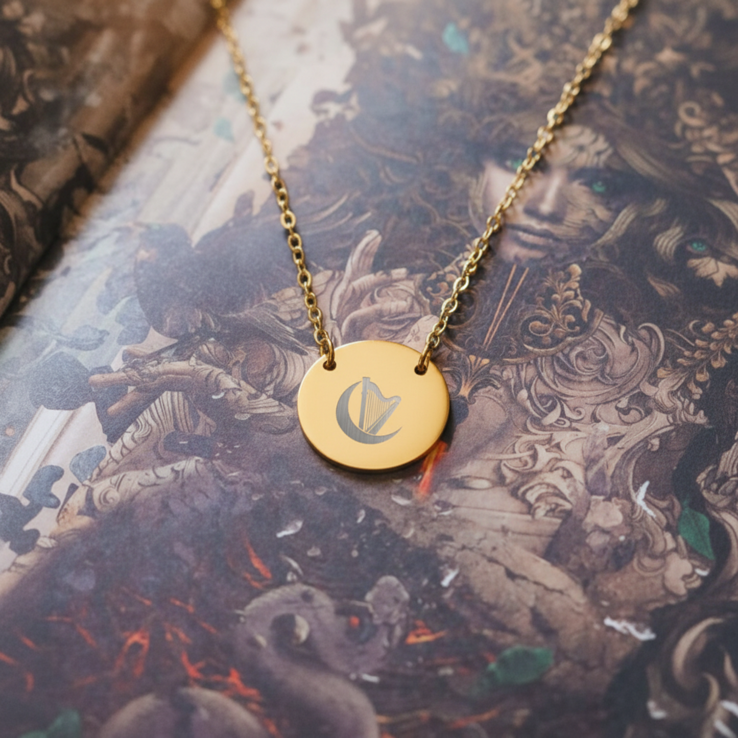 Harp Moon Crescent Circle Necklace