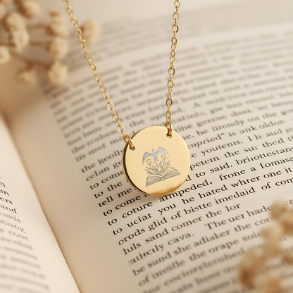 Dragon Above The Book Flowers Circle Necklace - MagicMerchEmporium