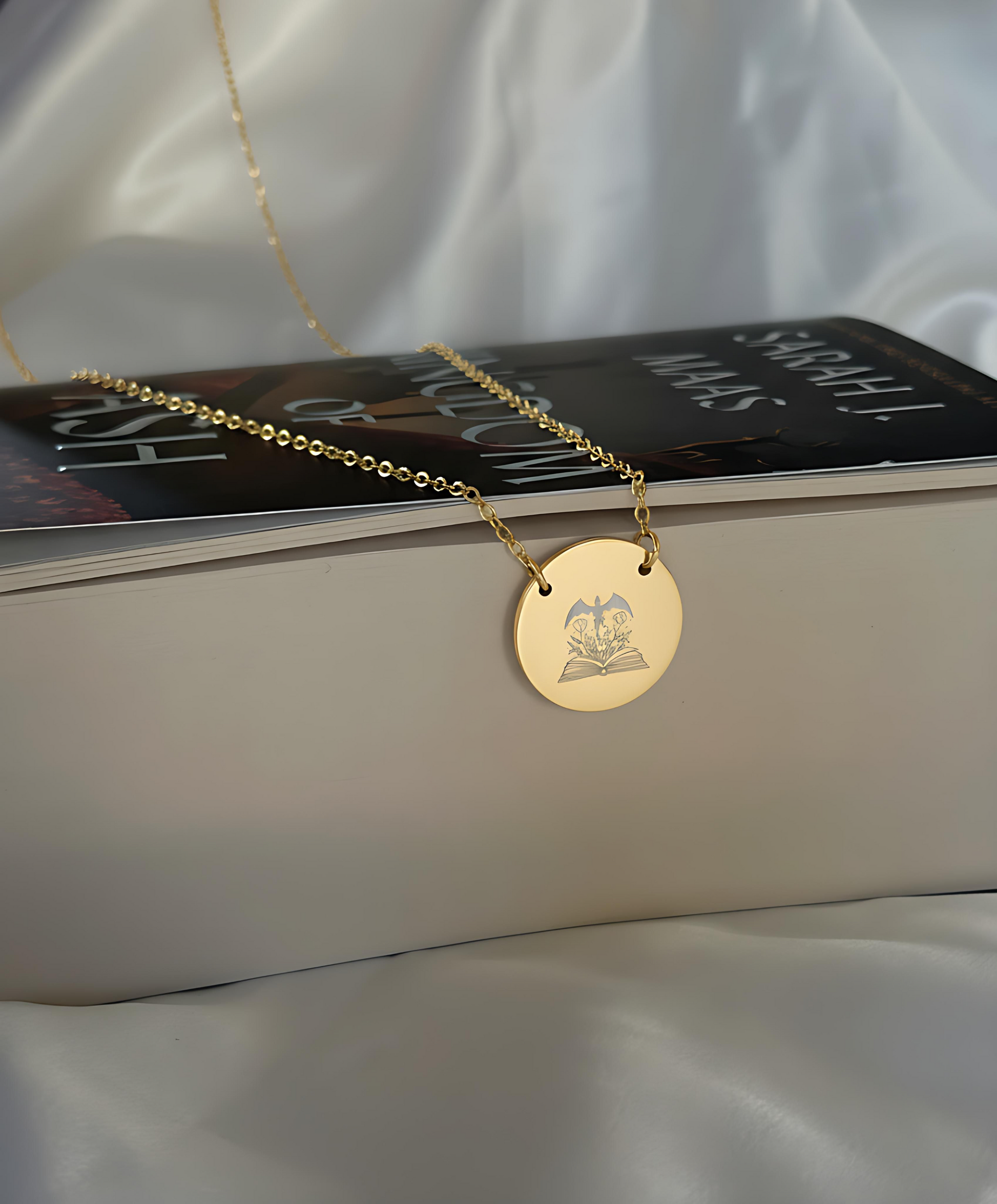 Dragon Above The Book Flowers Circle Necklace - MagicMerchEmporium
