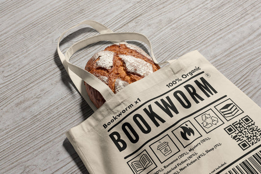 “BOOKWORM” Label Tote Bag