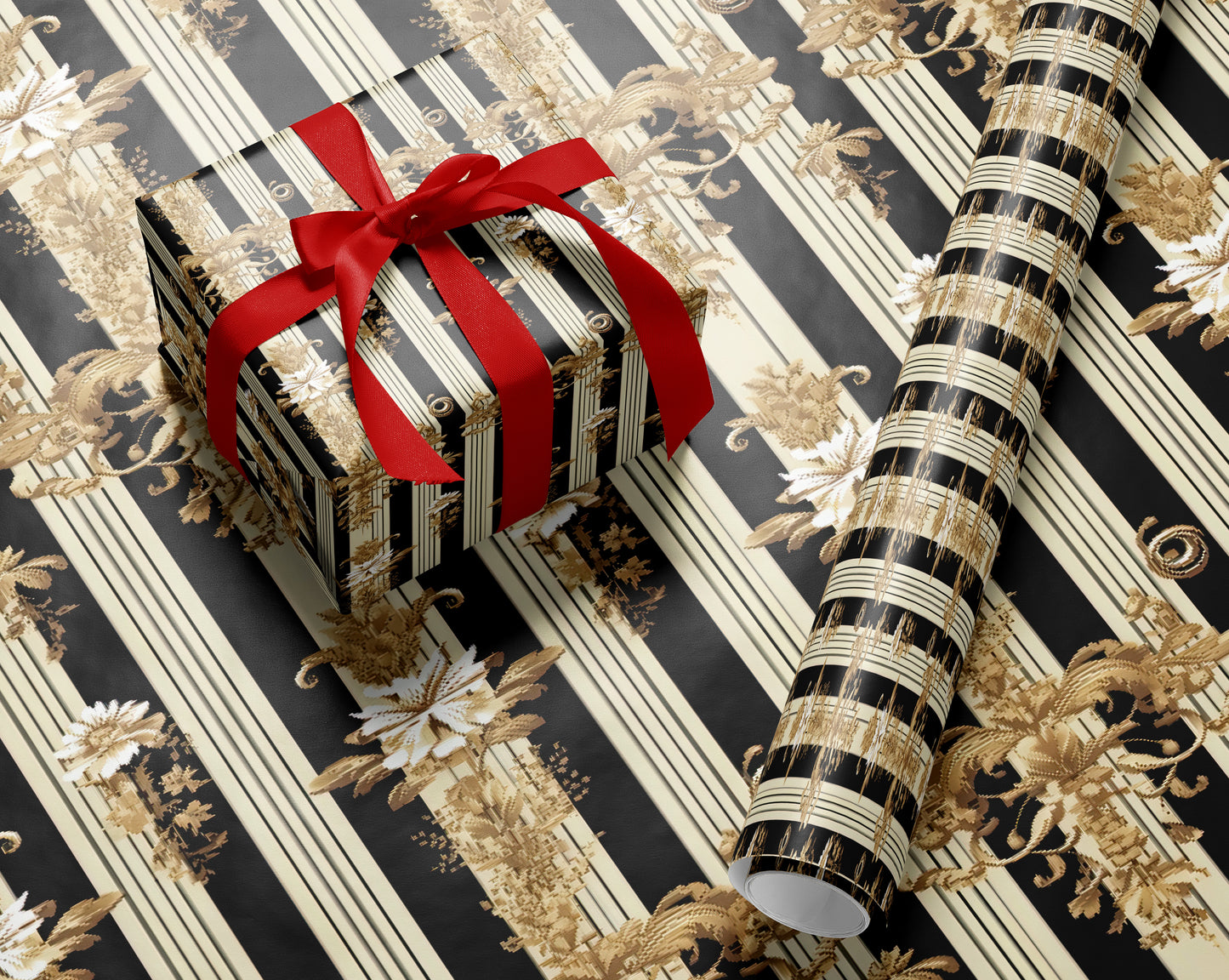 Luxury Black Cream Baroque Wrapping Paper