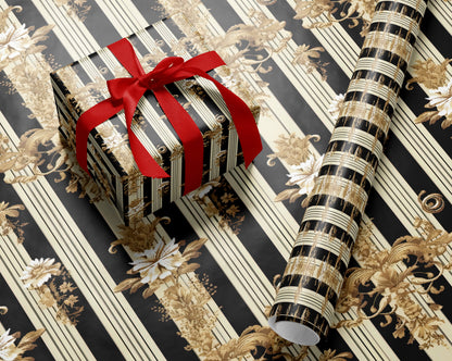 Luxury Black Cream Baroque Wrapping Paper