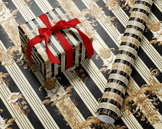 Luxury Black Cream Baroque Wrapping Paper