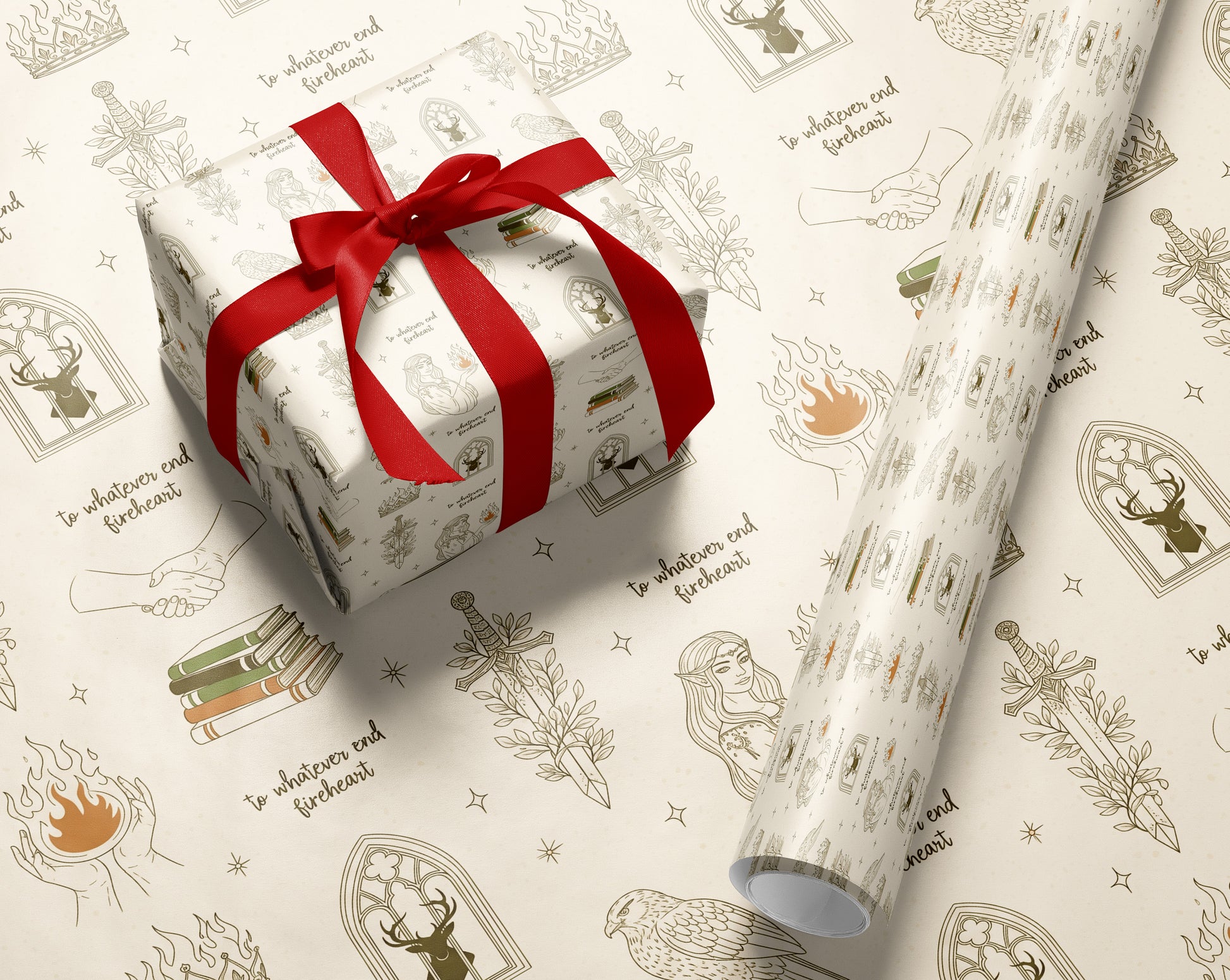 Fireheart Cream Wrapping Paper - MagicMerchEmporium