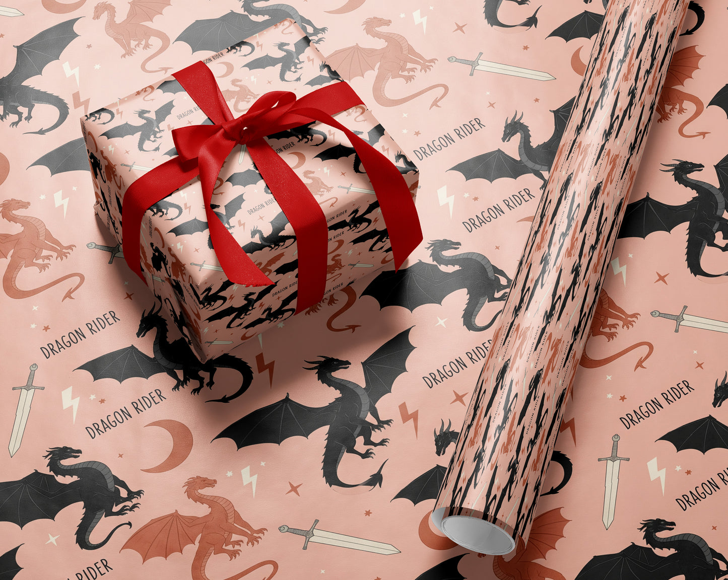 Peach Dragon Rider Wrapping Paper Roll - MagicMerchEmporium