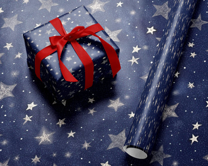 Navy White Stars Wrapping Paper