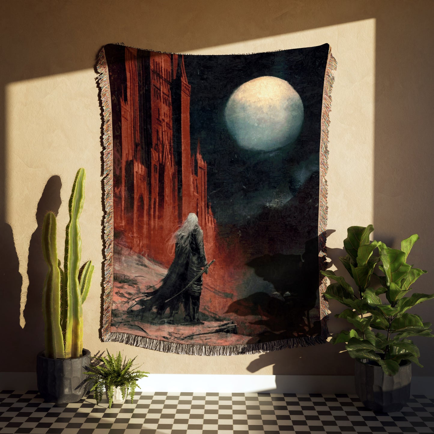 🌕 Dark Academia Gothic Castle Woven Tapestry Blanket