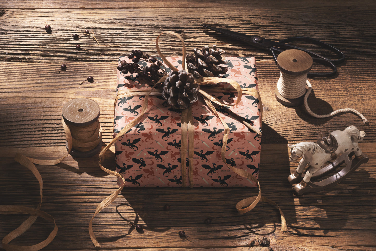 Peach Dragon Rider Wrapping Paper Roll - MagicMerchEmporium