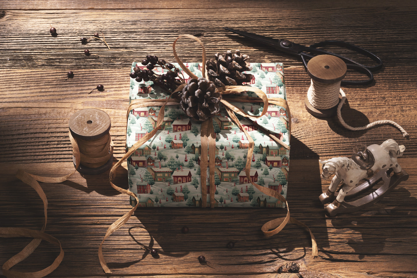 Snowy Winter Town Wrapping Paper