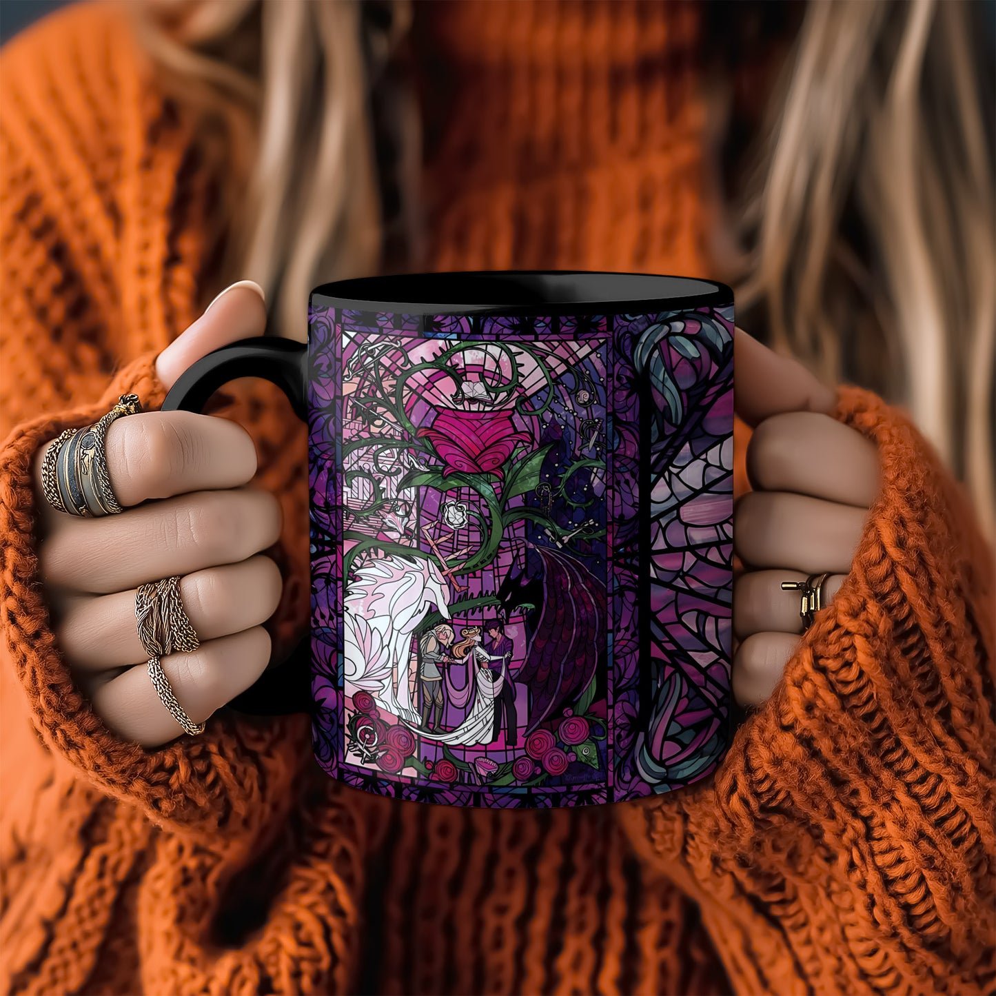 ✨ "Stained Glass Feyre & Rhysand Mug – ACOTAR Magic 🏙️☕🌌" ✨