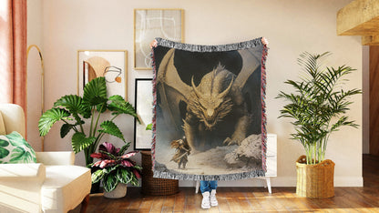 🛡️ Knight vs. Dragon Woven Blanket