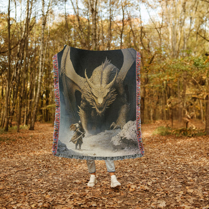 🛡️ Knight vs. Dragon Woven Blanket