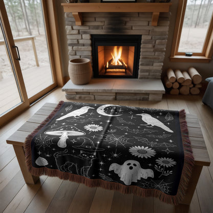 Black Cat & Raven Halloween Blanket