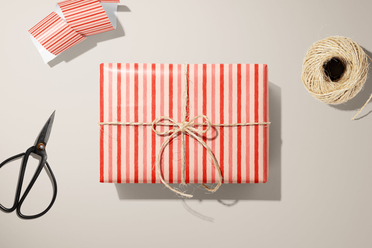 Red and Pink Striped Gift Wrap
