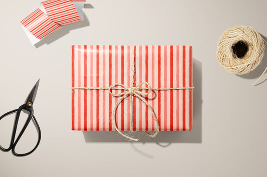 Red and Pink Striped Gift Wrap