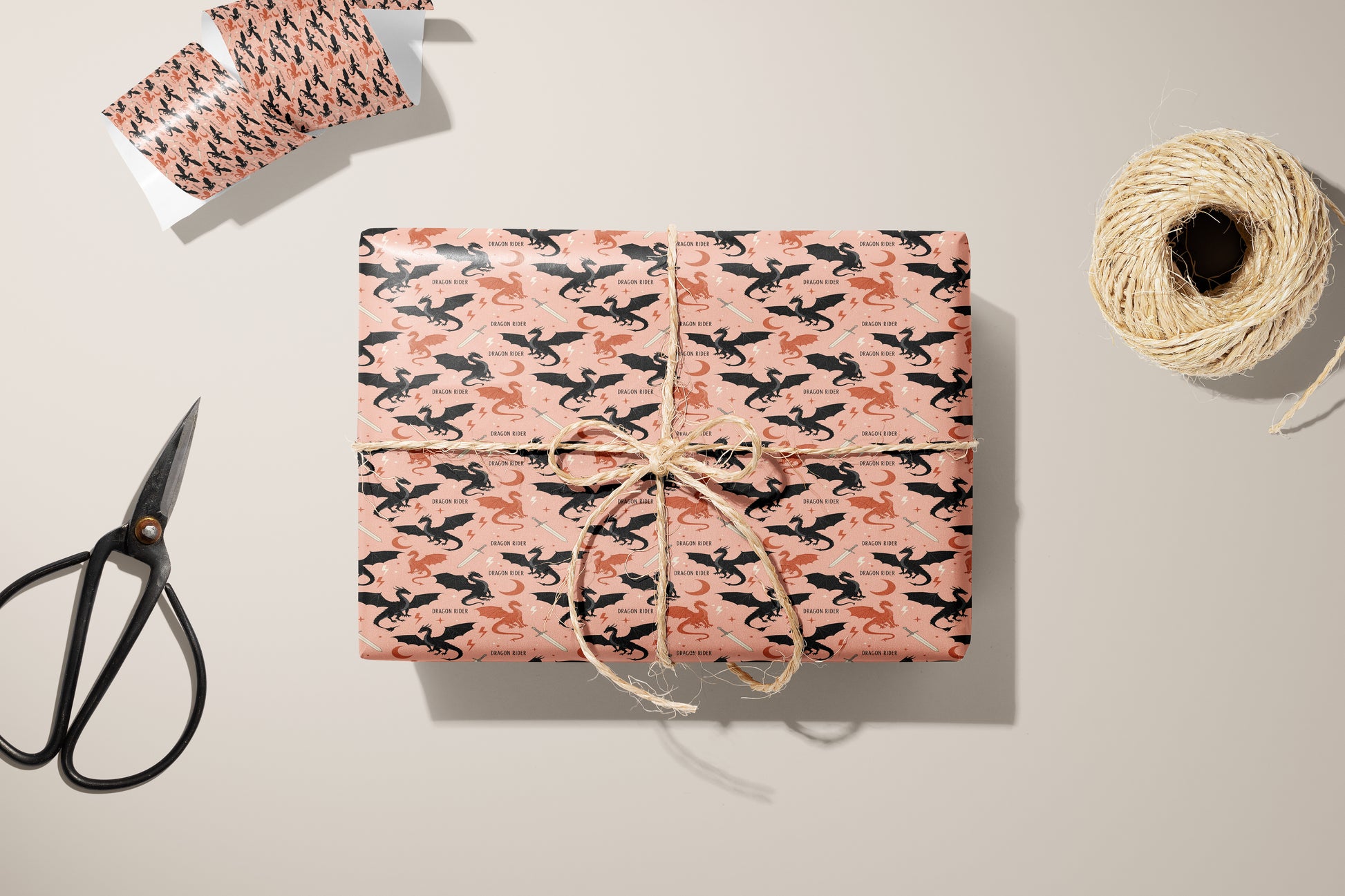Peach Dragon Rider Wrapping Paper Roll - MagicMerchEmporium