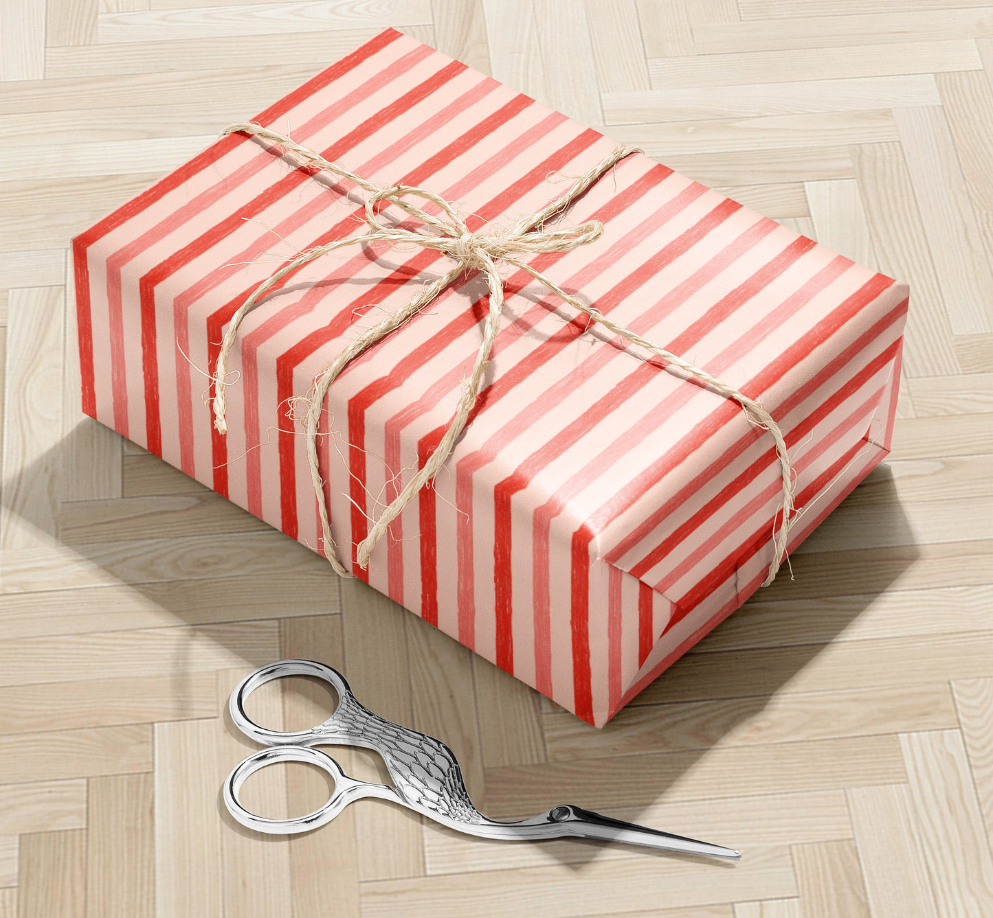 Red and Pink Striped Gift Wrap