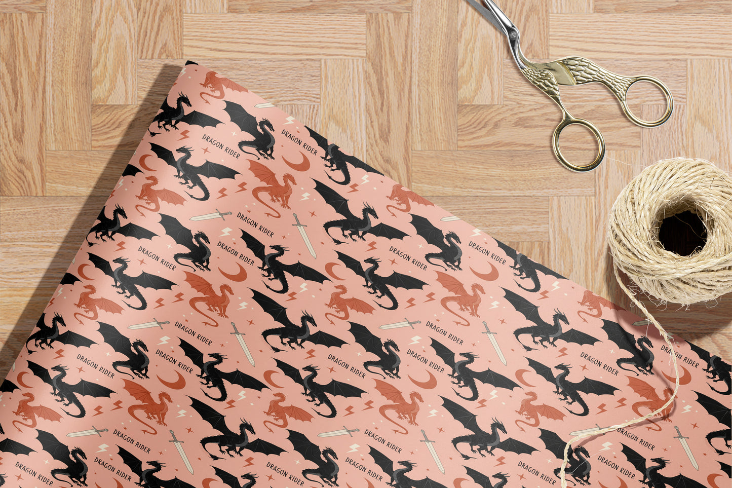 Peach Dragon Rider Wrapping Paper Roll - MagicMerchEmporium