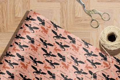 Peach Dragon Rider Wrapping Paper Roll - MagicMerchEmporium
