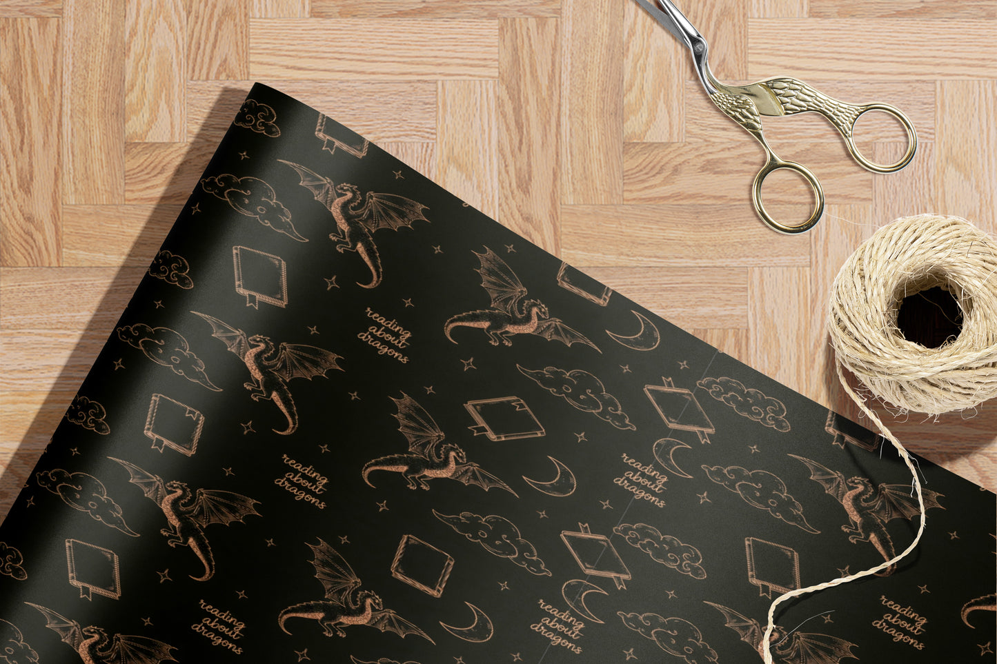 Reading About Dragons Wrapping Paper - MagicMerchEmporium
