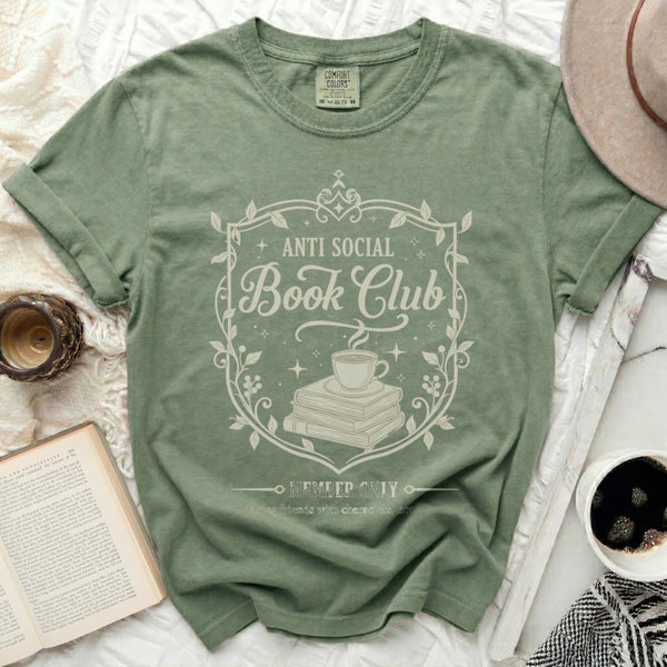 Anti Social Book Club Teacup Crest Tee in Moss