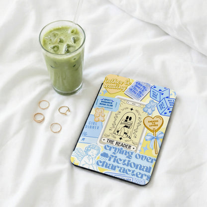 Planner with "Rather be reading" and "crying over fictional characters" text.