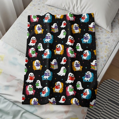 Cute Cartoon Ghosts Reading Books Blanket