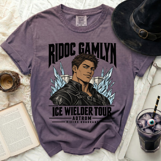 Ridoc Gamlyn Ice Wielder Tour T-shirt with character art and text.
