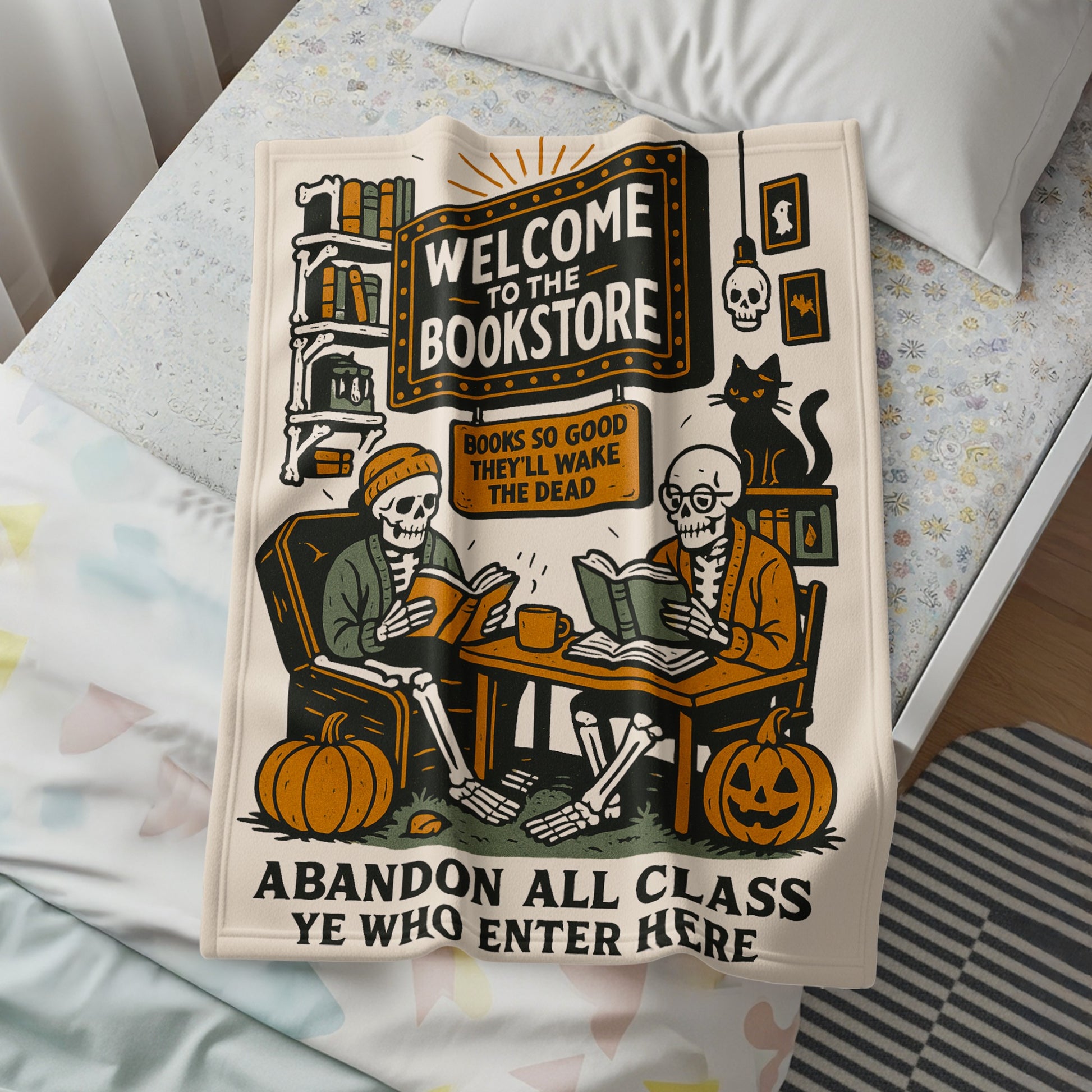Welcome to the Bookstore Skeletons Reading Blanket