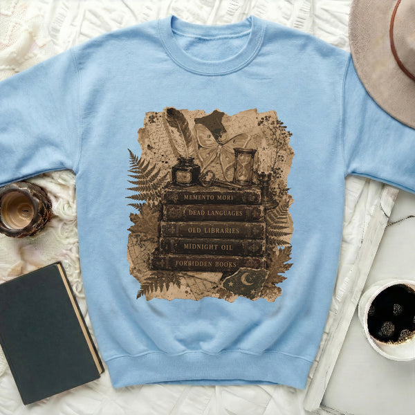 Dark Academia Books Sweatshirt in Light Blue
